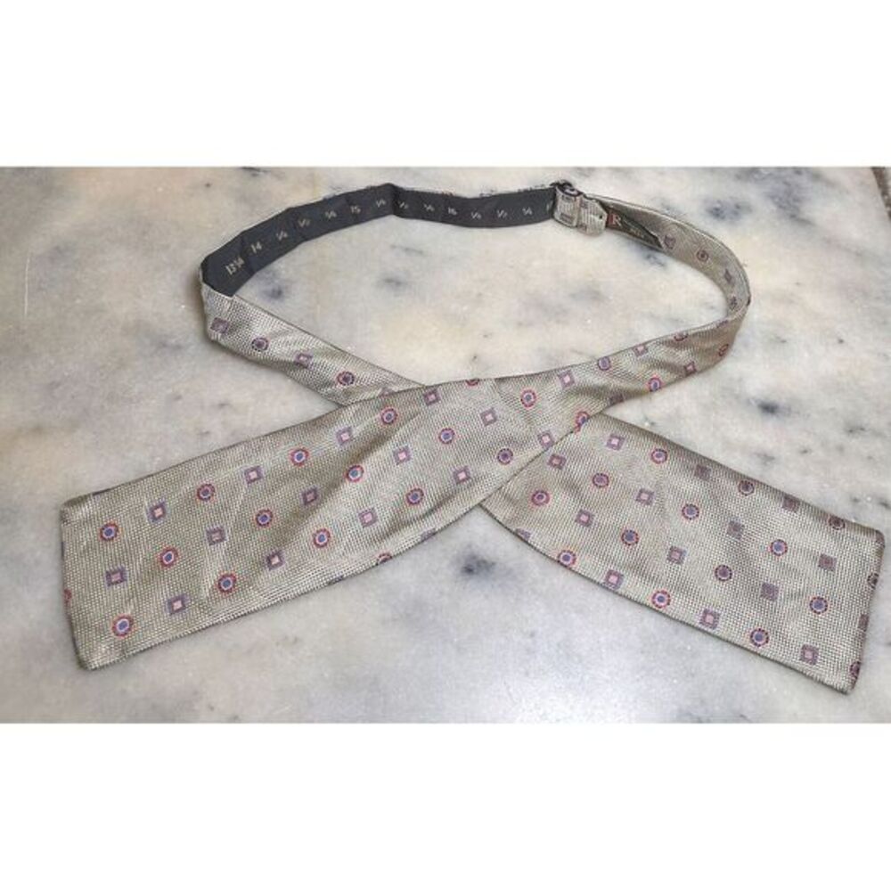 R Hanauer 100% Silk Square End Geometric Self Tie Bow Tie Handmade In USA